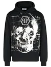 Philipp Plein Cotton Blend Hooded Sweatshirt With Graphic Print In Black
