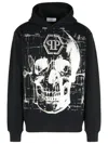 Philipp Plein Cotton Blend Hooded Sweatshirt With Graphic Print In Black
