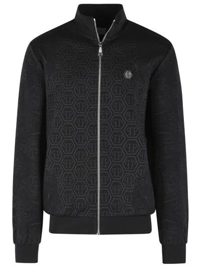 Philipp Plein Black Cotton Blend Sweatshirt In Gray