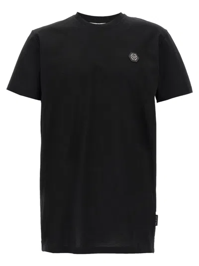 Philipp Plein Crew Neck T-shirt With Ribbed Short Sleeves In Black