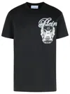 Philipp Plein Ribbed Crew Neck T-shirt With Logo Patch And Chest Print In Black