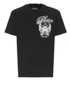 Philipp Plein Ribbed Crew Neck T-shirt With Logo Patch And Chest Print In Black