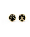 Philipp Plein Black Enamel And Gold Logo Cufflinks In Gold