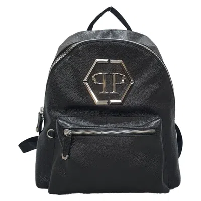 Philipp Plein Black Leather Backpack In Animal Print