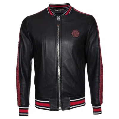 Pre-owned Philipp Plein , Black Leather “reginald” Bomber Jacket