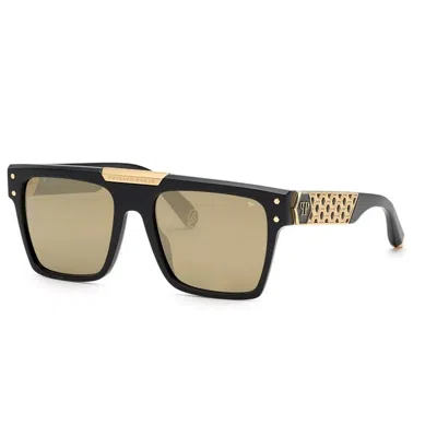 Philipp Plein Black Metal Sunglasses In Brown