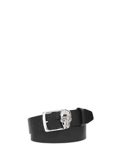 Philipp Plein Black Nickel Calf Leather Belts