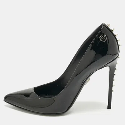 Philipp Plein Black Patent Leather Studded Pointed Toe Pumps