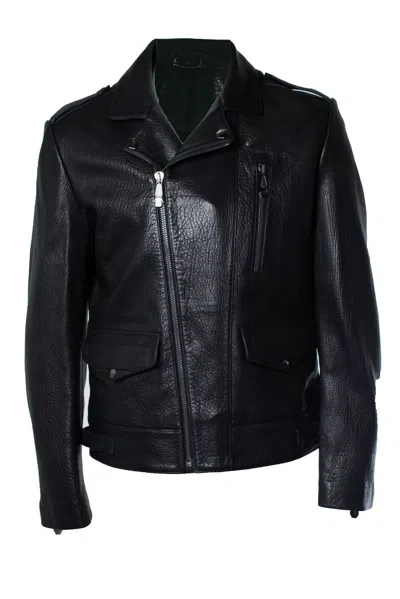 Philipp Plein , Black Pebbled Leather Biker Jacket