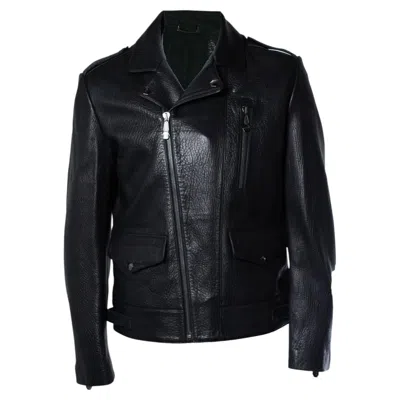 Pre-owned Philipp Plein , Black Pebbled Leather Biker Jacket