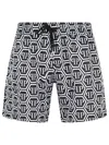 Philipp Plein Printed Polyester Swim Trunks In Black