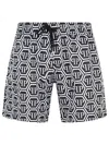 Philipp Plein Printed Polyester Swim Trunks In Multi