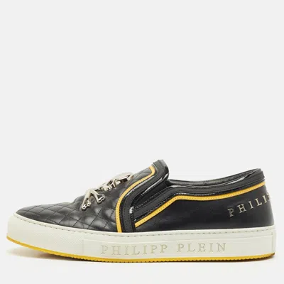 Pre-owned Philipp Plein Black Quilted Leather Skull Slip On Sneakers Size 44