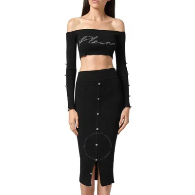 Philipp Plein Black Signature Rib Knit Top And Skirt Set