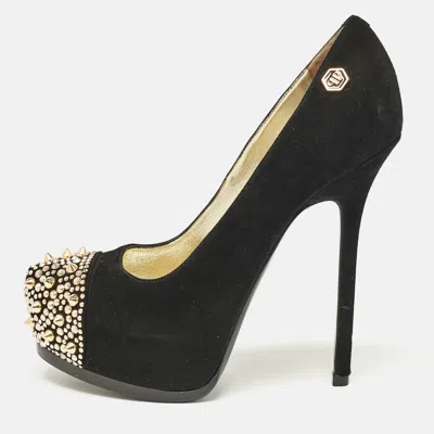 Philipp Plein Black Suede Spike Embellished Platform Pumps