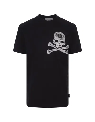 Philipp Plein Black T-shirt With Crystal Skull&bones In Black / White