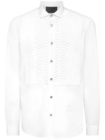 Philipp Plein Black Tie Long-sleeve Shirt In White