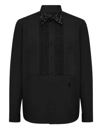 Philipp Plein Black Tie Shirt Ls Strass Skull & Bones