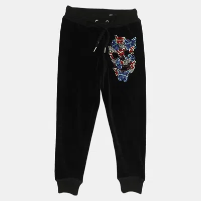 Pre-owned Philipp Plein Black Velvet Skull Embellished Pants 2 Years