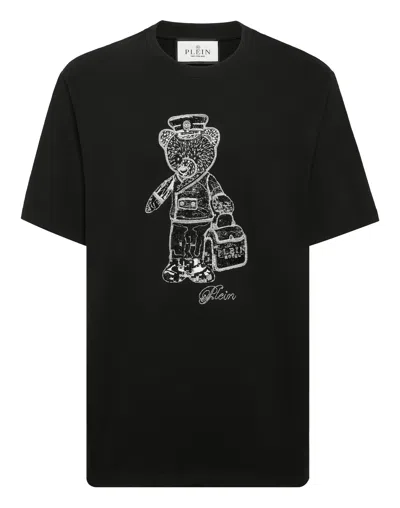 Philipp Plein Black White Round Neck T-shirt Teddy Bear