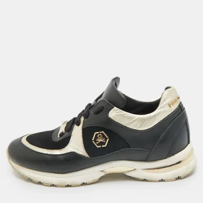 Philipp Plein Black/gold Leather And Suede Low Top Sneakers