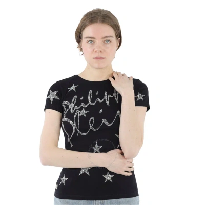 Philipp Plein Black/multi Crystal Stars Print Cotton T-shirt