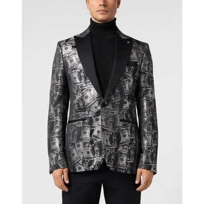 Philipp Plein Blazer All-over Plein Dollars Men In Black