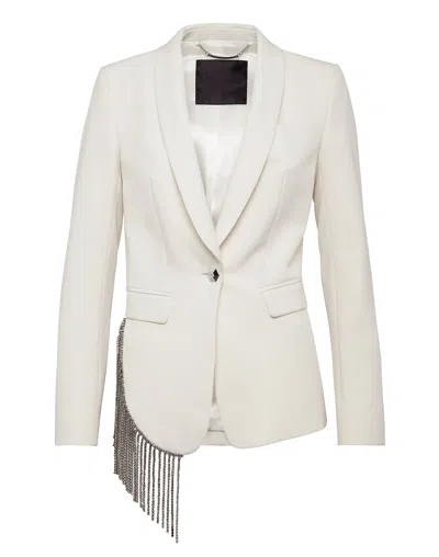 Philipp Plein Blazer Fringe In White