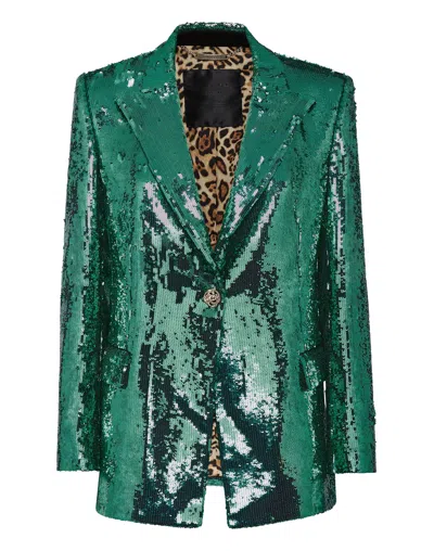 Philipp Plein Blazer Man Fit Paillettes In Green