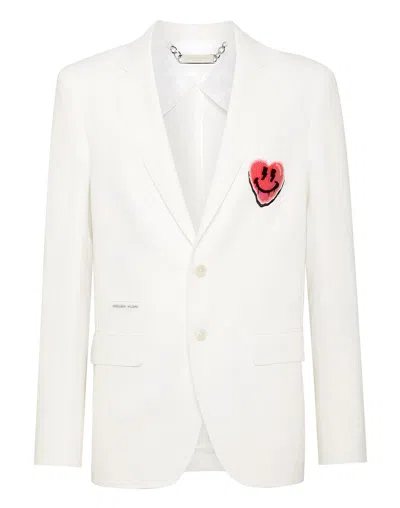 Philipp Plein Heart-appliqué Single-breasted Blazer In White