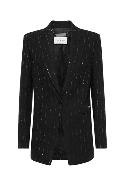 Philipp Plein Sequin Embellished Boyfriend Fit Blazer In Black