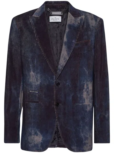 Philipp Plein Single-breasted Velvet Blazer In Blue