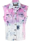 Philipp Plein Denim Vest Bleached Tie Dye In Blue