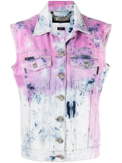 PHILIPP PLEIN BLEACHED TIE-DYE DENIM JACKET