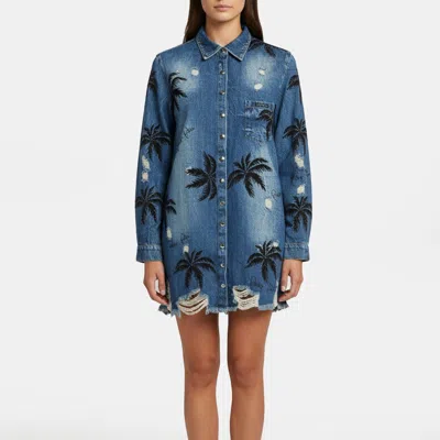 Pre-owned Philipp Plein Blue Aloha Plein Print Distressed Denim Shirt M
