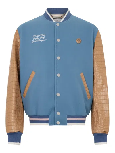 Philipp Plein Blue Bomber Jacket In Multi