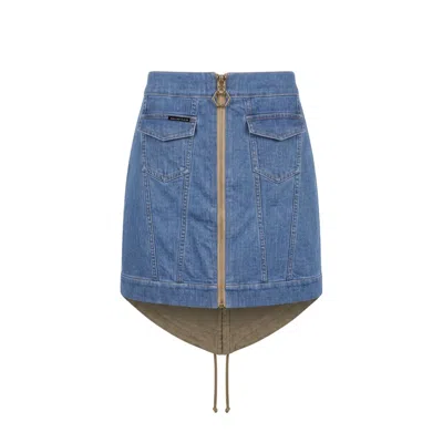 Philipp Plein Blue Cotton Women Skirt