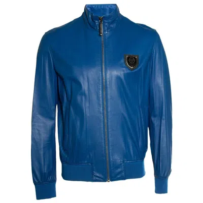 Pre-owned Philipp Plein , Blue Leather Jacket