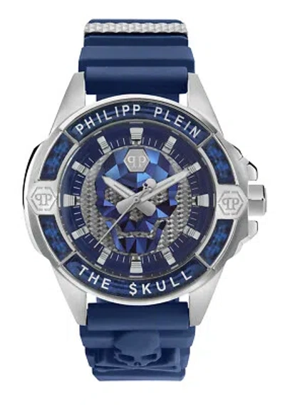 Pre-owned Philipp Plein Blue Mens Analogue Watch The $kull Carbon Fiber Pwaaa1722