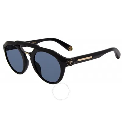 Philipp Plein Blue Round Men's Sunglasses Spp045m 0700 50 In Black