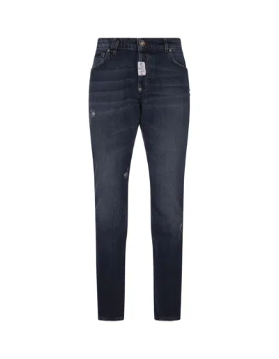 Philipp Plein Blue Super Straight Cut Jeans In Blue Denim