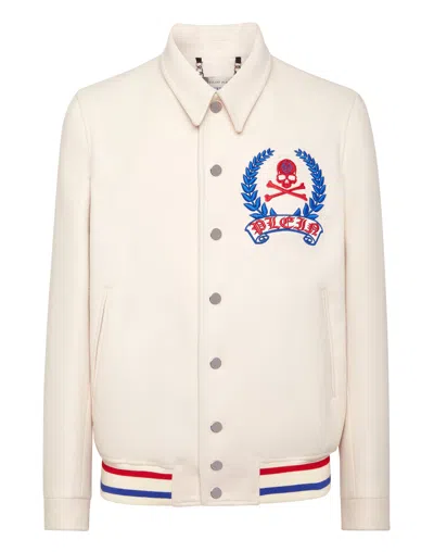 Philipp Plein Bomber Collar Shirt In White