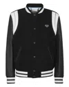 Philipp Plein Leather Sleeves Bomber Jacket In Black