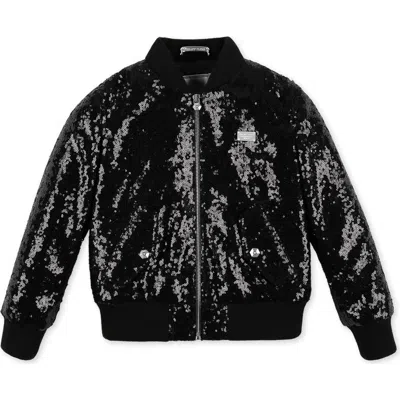 Philipp Plein Kids'  Bomber Paillettes Girl In Black