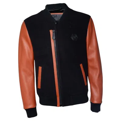 Pre-owned Philipp Plein , Bomber With Orange Leather Sleeves