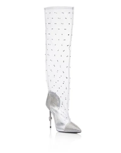 Philipp Plein Boots High Heels High Crystal In White