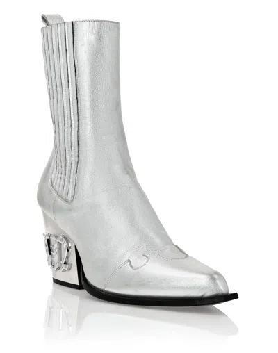 Philipp Plein Boots Mid Flat Gothic Plein In Silver