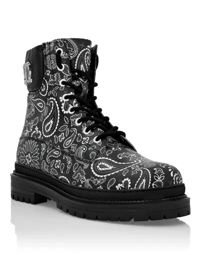 Philipp Plein Paisley-print Leather Ankle Boots In Black