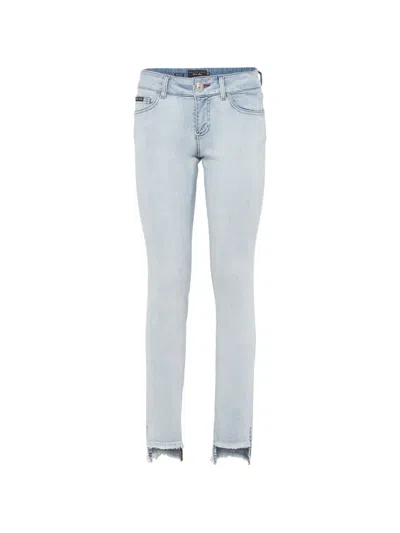 Philipp Plein Borabora Greedy Frayed-hem Jeans In Blue