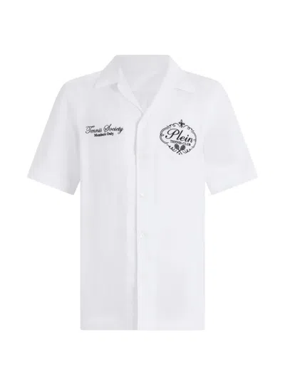 Philipp Plein Linen Bowling Shirt Tennis Club In White
